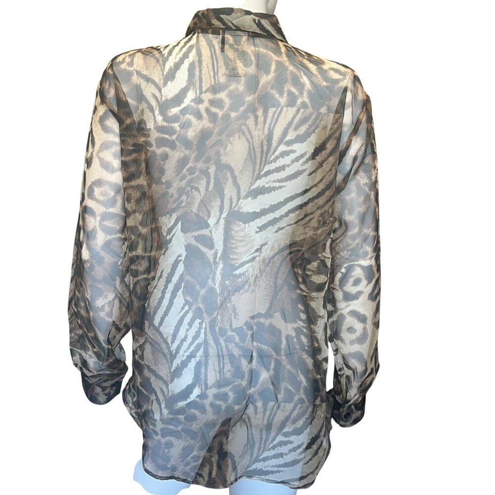 Via Max Sheer Leopard & Zebra Print Button-Up Blo… - image 2